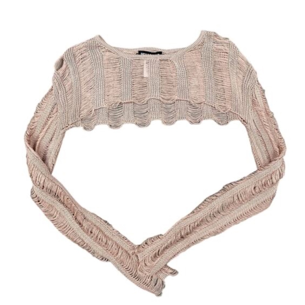 Rehab Lab - Ladder Knit Cropped Long Sleeve Sweater shrug in earthy Dusty rose
